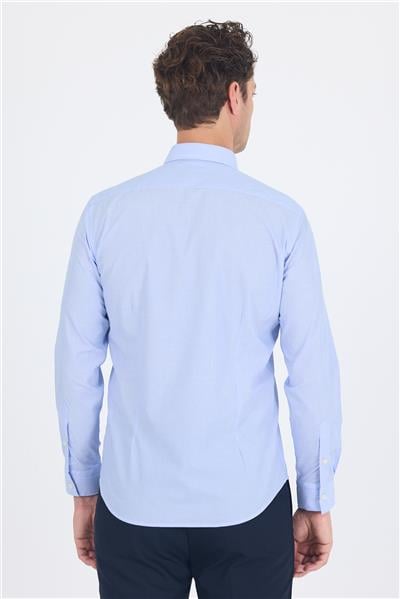 Mavi Uzun Kol Filafil Desen Filafil Sert Yaka Cepsiz Pamuklu Basic Slim Fit Gömlek 1004250008