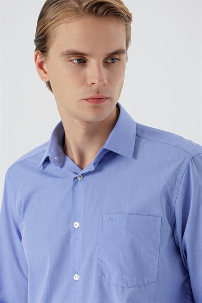 Mavi Uzun Kol Filafil Desen Filafil Sert Yaka Cepli Pamuklu Basic Comfort Fit Gömlek 1004245002