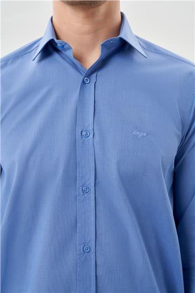 Mavi Uzun Kol Filafil Sert Yaka Slim Fit Dar Kesim Basic Gömlek 1004210008