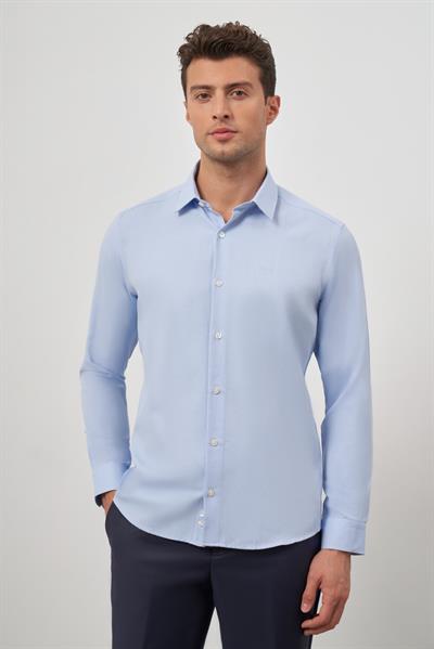 Mavi Uzun Kol Kendinden Desenli Armürlü 032 Sert Yaka Classic Slim Fit Gömlek 1004245151