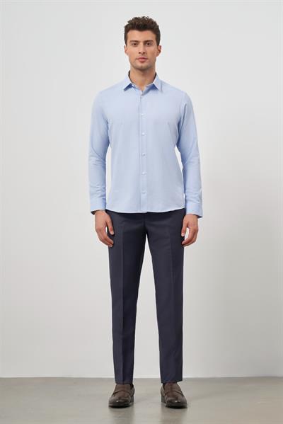 Mavi Uzun Kol Kendinden Desenli Armürlü 032 Sert Yaka Classic Slim Fit Gömlek 1004245151