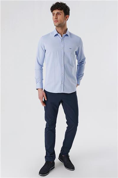 Uzun Kollu Armürlü Cepsiz Pamuklu Likralı Slim Fit Dar Kesim Gömlek 1004240193