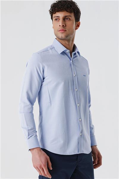 Uzun Kollu Armürlü Cepsiz Pamuklu Likralı Slim Fit Dar Kesim Gömlek 1004240193