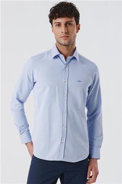Uzun Kollu Armürlü Cepsiz Pamuklu Likralı Slim Fit Dar Kesim Gömlek 1004240193