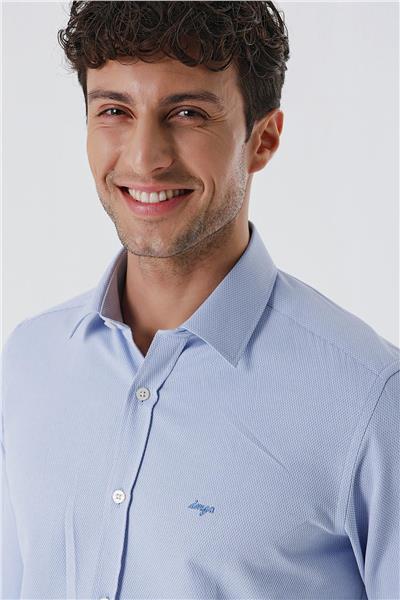 Uzun Kollu Armürlü Cepsiz Pamuklu Likralı Slim Fit Dar Kesim Gömlek 1004240193