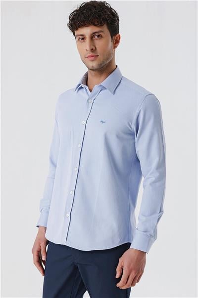 Uzun Kollu Armürlü Cepsiz Pamuklu Likralı Slim Fit Dar Kesim Gömlek 1004240193