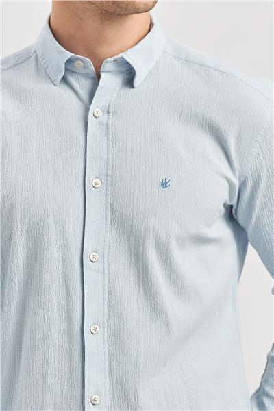 Uzun Kollu Gofreli Biyeli %100 Pamuk Casual Slim Fit Dar Kesim Gömlek 1004240247