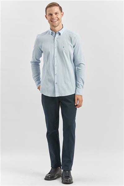 Uzun Kollu Gofreli Biyeli %100 Pamuk Casual Slim Fit Dar Kesim Gömlek 1004240247