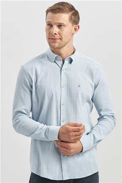 Uzun Kollu Gofreli Biyeli %100 Pamuk Casual Slim Fit Dar Kesim Gömlek 1004240247