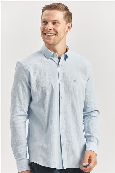 Uzun Kollu Gofreli Biyeli %100 Pamuk Casual Slim Fit Dar Kesim Gömlek 1004240247