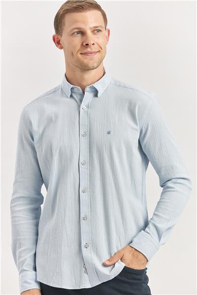 Uzun Kollu Gofreli Biyeli %100 Pamuk Casual Slim Fit Dar Kesim Gömlek 1004240247