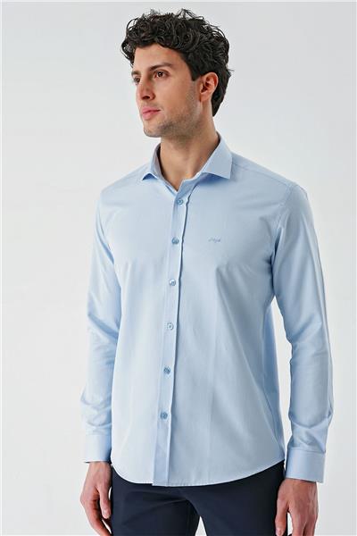 Mavi Uzun Kollu Oxford Cepsiz Pamuklu Klasik Slim Fit Dar Kesim Gömlek 1004240235