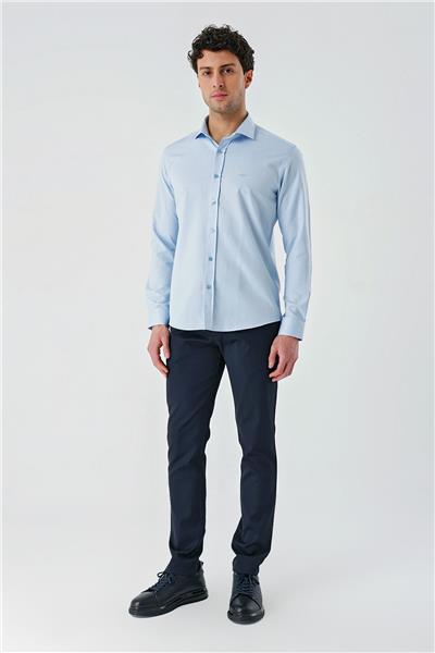 Mavi Uzun Kollu Oxford Cepsiz Pamuklu Klasik Slim Fit Dar Kesim Gömlek 1004240235