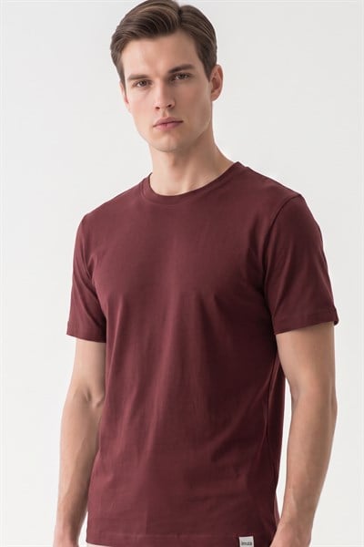 Mor Bisiklet Yaka Kısa Kol Slim Fit Pamuklu Tişört 1011265166