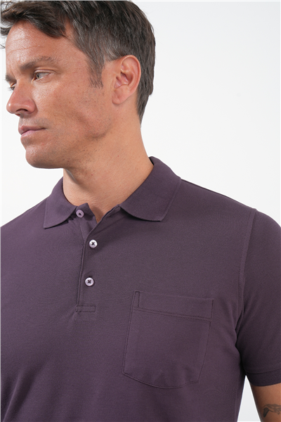 Mor Polo Yaka Kısa Kol Cepli Comfort Fit Pamuklu Tişört 1011260155
