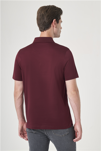 Mor Polo Yaka Kısa Kol Cepli Comfort Fit %100 Pamuk Tişört 1011260163