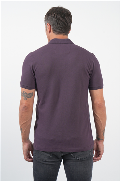 Mor Polo Yaka Kısa Kol Cepli Comfort Fit Pamuklu Tişört 1011260155