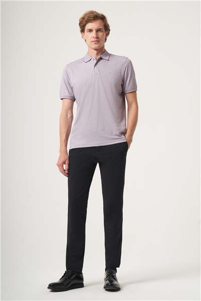 Mor Polo Yaka Kısa Kol Cepsiz Comfort Fit Pamuklu Tişört 1011260153