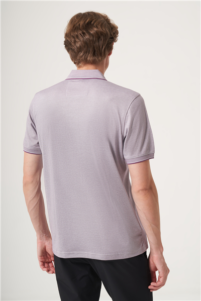 Mor Polo Yaka Kısa Kol Cepsiz Comfort Fit Pamuklu Tişört 1011260153