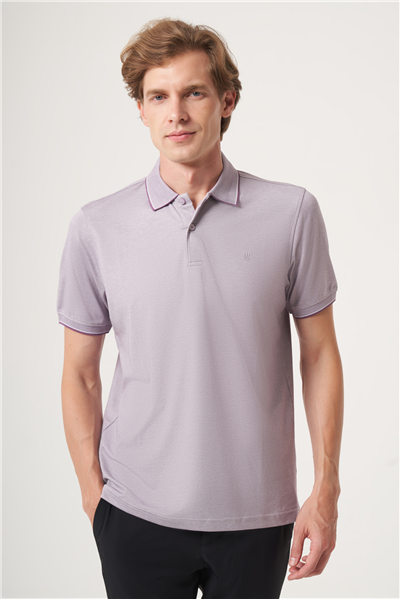Mor Polo Yaka Kısa Kol Cepsiz Comfort Fit Pamuklu Tişört 1011260153