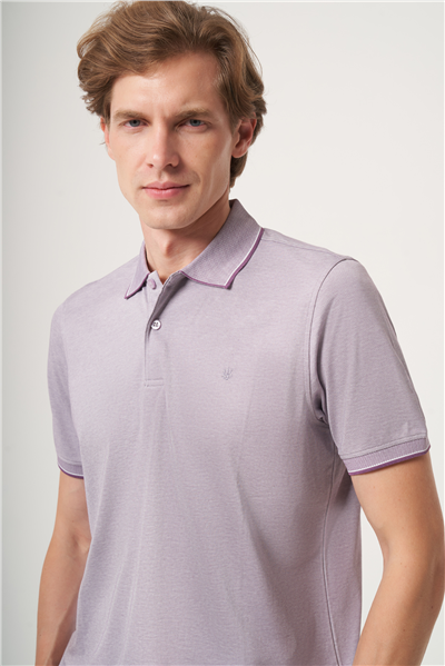 Mor Polo Yaka Kısa Kol Cepsiz Comfort Fit Pamuklu Tişört 1011260153