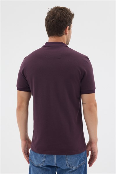 Mor Polo Yaka Pike Kısa Kol Slim Fit %100 Pamuk Tişört 1011260171