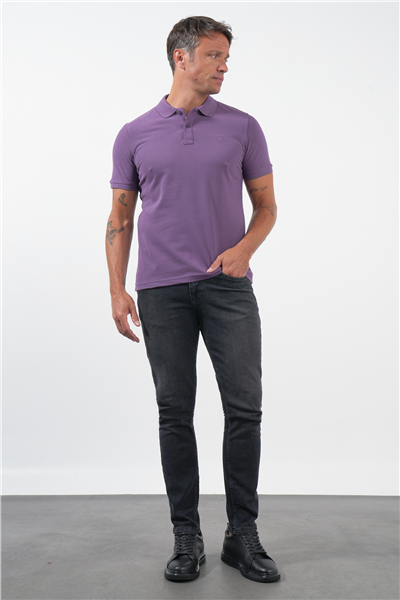 Mor Polo Yaka Pike Kısa Kol Slim Fit Pamuklu Tişört 1011260170