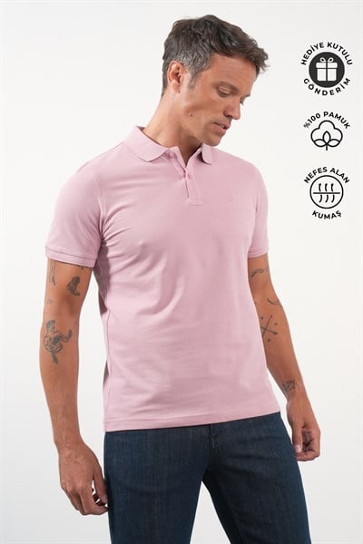 Mor Polo Yaka Pike Kısa Kol Slim Fit Pamuklu Tişört 1011260170