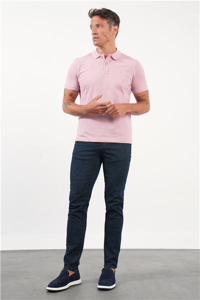 Mor Polo Yaka Pike Kısa Kol Slim Fit Pamuklu Tişört 1011260170