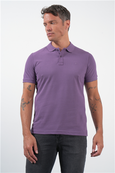 Mor Polo Yaka Pike Kısa Kol Slim Fit Pamuklu Tişört 1011260170
