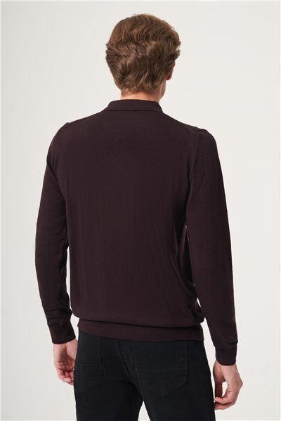 Mor Polo Yaka Uzun Kol Örme Comfort Fit Pamuklu Kazak 1012265007