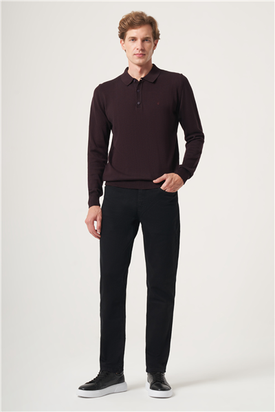 Mor Polo Yaka Uzun Kol Örme Comfort Fit Pamuklu Kazak 1012265007