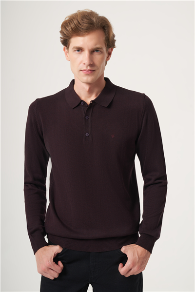 Mor Polo Yaka Uzun Kol Örme Comfort Fit Pamuklu Kazak 1012265007