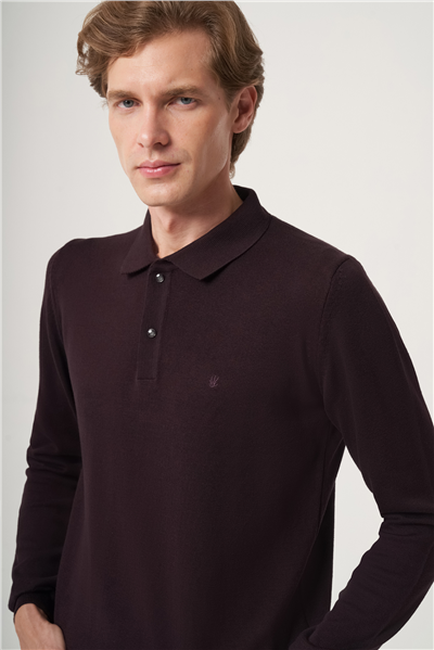 Mor Polo Yaka Uzun Kol Örme Comfort Fit Pamuklu Kazak 1012265150