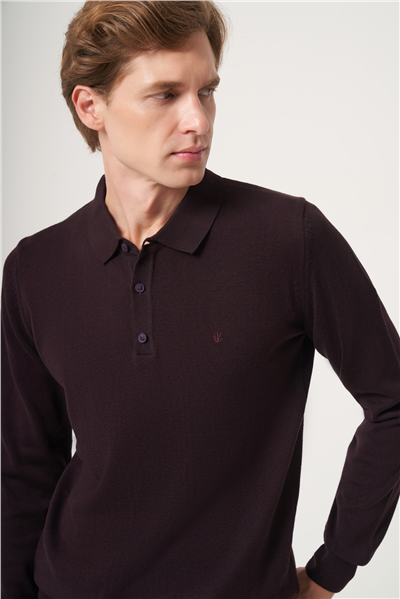 Mor Polo Yaka Uzun Kol Örme Comfort Fit Pamuklu Kazak 1012265007
