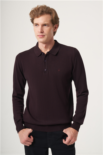 Mor Polo Yaka Uzun Kol Örme Comfort Fit Pamuklu Kazak 1012265007