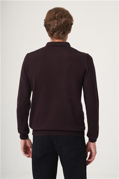 Mor Polo Yaka Uzun Kol Örme Comfort Fit Pamuklu Kazak 1012265150