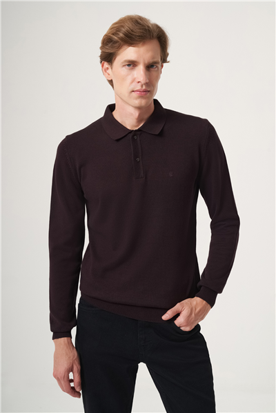Mor Polo Yaka Uzun Kol Örme Comfort Fit Pamuklu Kazak 1012265150