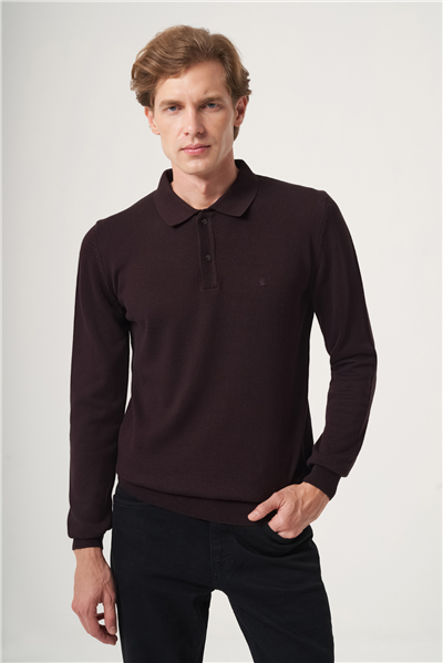 Mor Polo Yaka Uzun Kol Örme Comfort Fit Pamuklu Kazak 1012265150