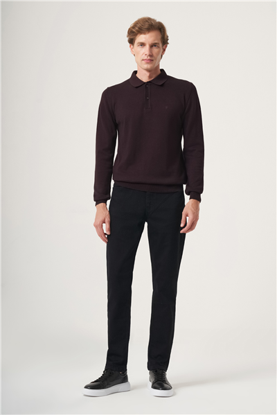 Mor Polo Yaka Uzun Kol Örme Comfort Fit Pamuklu Kazak 1012265150