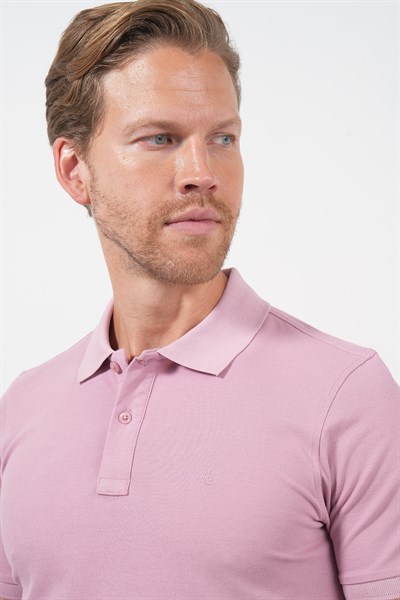 Mor Polo Yaka Pike Kısa Kol Slim Fit Pamuklu Tişört 1011260169