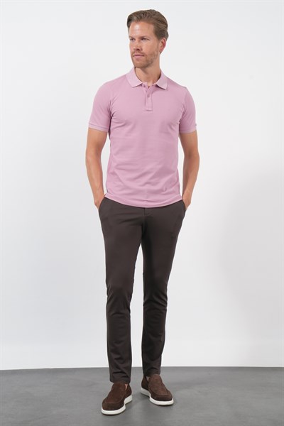 Mor Polo Yaka Pike Kısa Kol Slim Fit Pamuklu Tişört 1011260169