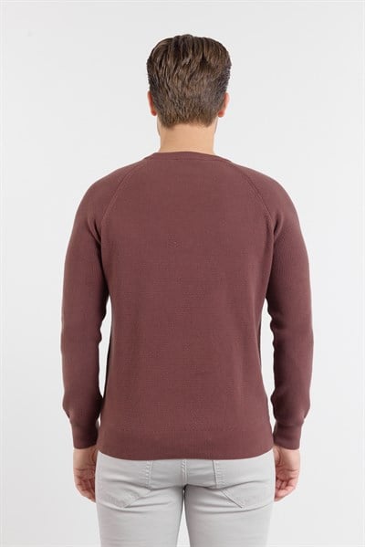 Mor Bisiklet Yaka Uzun Kol Cepsiz Standart Fit Kazak %100 Pamuk Triko 1012260150