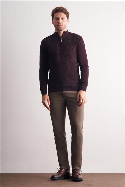 Mürdüm Dik Yaka Uzun Kol Cepsiz Slim Fit Casual Pamuklu Triko Kazak 1012255108