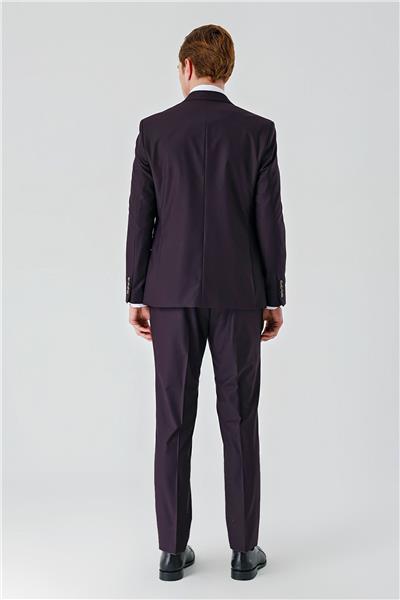 Mürdüm Gabardin Kırlangıç Yaka Yelekli 6 Drop Slim Fit Klasik Takım Elbise 1001240187