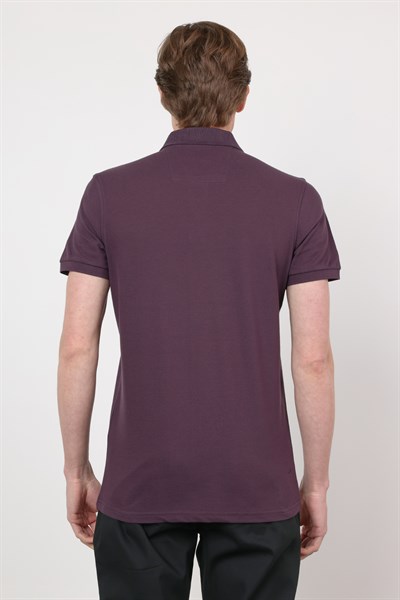 Mor Polo Yaka Kısa Kol Cepsiz Slim Fit Pamuklu Tişört 1011260154