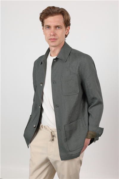 Nane Yeşil Berberi Yaka Keten Düz Slim Fit Casual Mont 1007260152