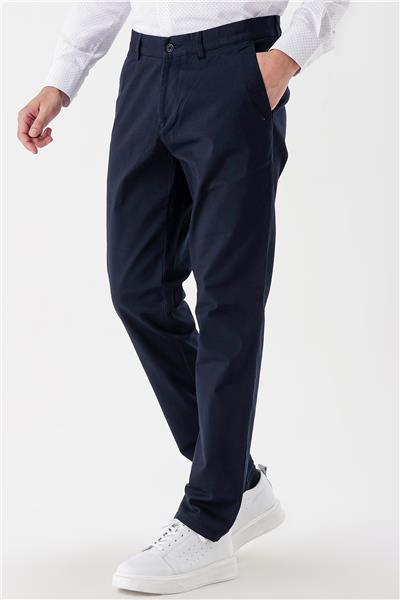 Koyu Lacivert Pamuklu Yandan Cepli Casual Comfort Fit Chino Pantolon 1003235154