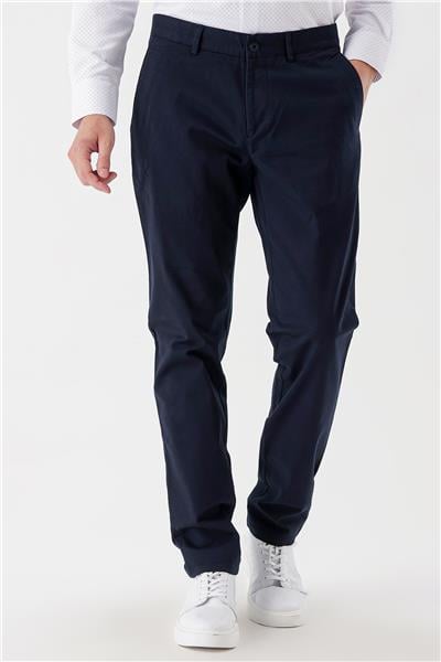 Koyu Lacivert Pamuklu Yandan Cepli Casual Comfort Fit Chino Pantolon 1003235154