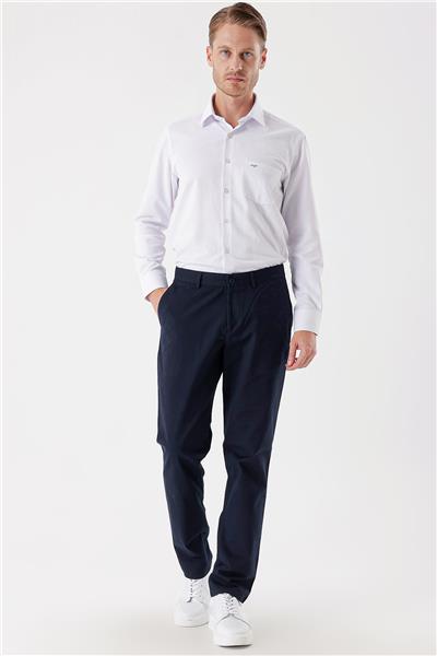 Koyu Lacivert Pamuklu Yandan Cepli Casual Comfort Fit Chino Pantolon 1003235154